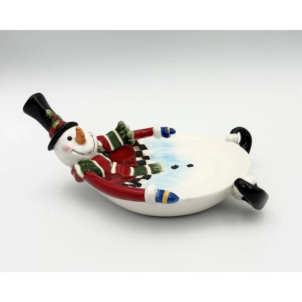 Fitz and Floyd Sullivan Snowman Candle Holder Plate Trinket Dish Vintage 2006